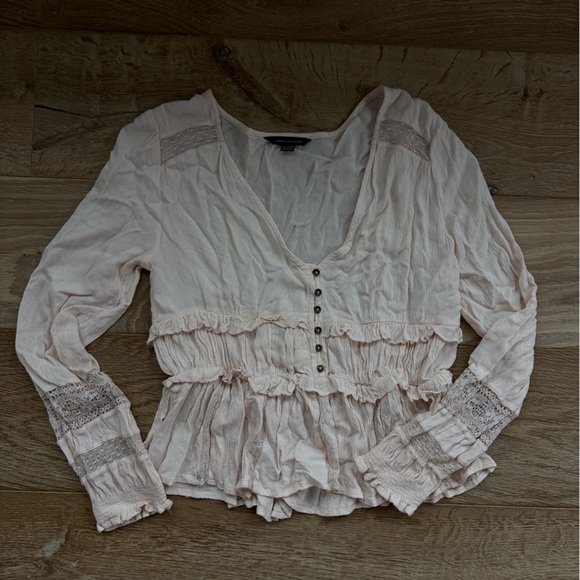 American Eagle Outfitters Tops - American Eagle Outfitters Pink-Cream Button-Down Blouse